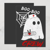 BOO boo 看護師クルーTシャツ、ハロウィンの看護師におすすめの面白Tシャツ 招待状 (正面/裏面)