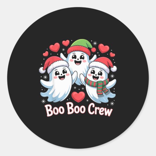 Boo-boo Crew Christmas Ghost Santa Hat Halloween H ラウンドシール (正面)
