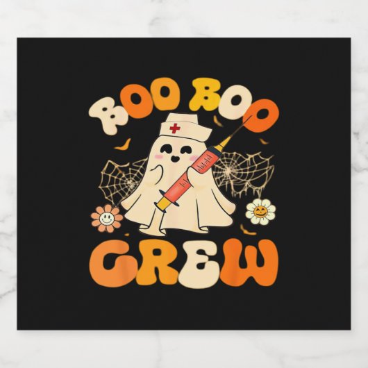 Boo Boo Crew Funny Ghost For Nurse, Retro Hallowee スパークリングワインラベル (シングルラベル)