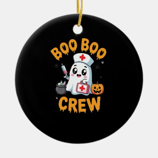 Boo Boo Crew Nurse Cute Ghost Halloween Nursing Es セラミックオーナメント (正面)