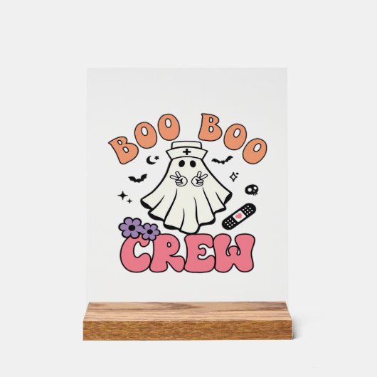 Boo Boo Crew Nurse Halloween Ghost Funny Classic T アクリルサイン (正面)