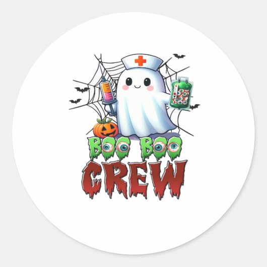 Boo Boo Crew Nurse Halloween Ghost Funny Classic T ラウンドシール (正面)