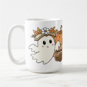 Boo & Books Adorable Ghost Reading Fall Design コーヒーマグカップ (左)
