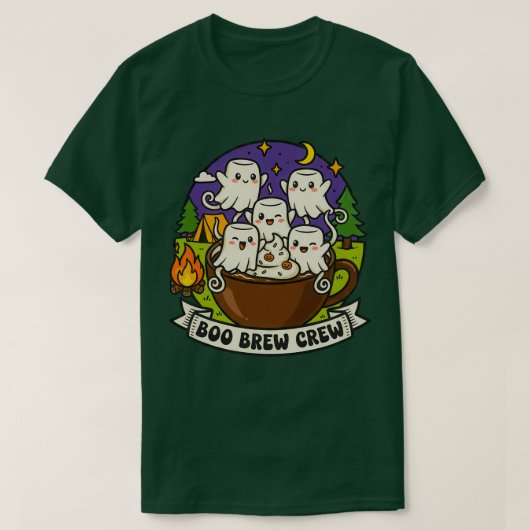 Boo Brew Crew Cute Ghost Coffee Design Tシャツ (デザイン正面)