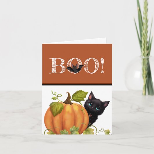 Boo Cat Halloween Folded Thank You Card サンキューカード (正面)