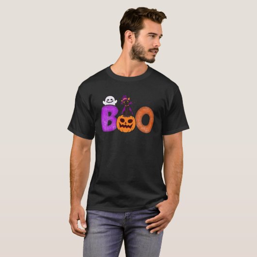Boo Cat Pumpkin Halloween Ghost Costume Leopard Tシャツ (正面フル)