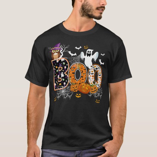 Boo Creepy Owl Witch Pumpkin Ghost Halloween Men W Tシャツ (正面)