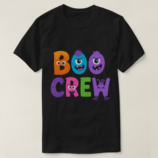 Boo CrewハロウィーンTシャツ – かわいい怪物レターズ Tシャツ (デザイン正面)