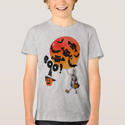 Boo Crew Halloween Kids T-Shirt with Skeleton, Bat トライブレンドＴシャツ (正面)