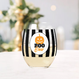 Boo Crew Jack O Lantern Personalized Halloween ステムなしワイングラス