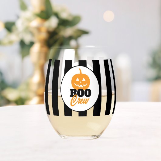 Boo Crew Jack O Lantern Personalized Halloween ステムなしワイングラス (インサイチュ (ウェディング))