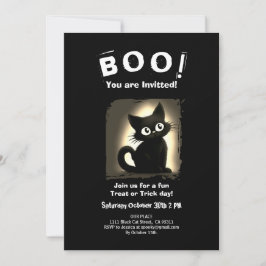 Boo Cute Black Cat Halloween Party Invitation 招待状