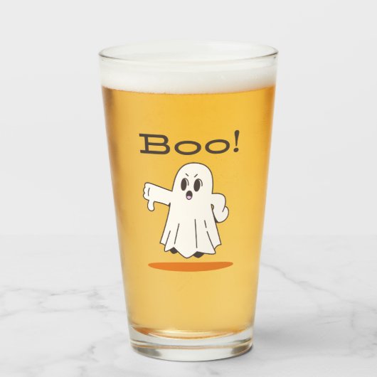 Boo! Cute Ghost Funny Halloween Pint Glass タンブラーグラス (ドリンク正面)
