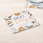 Boo Day Spooky Halloween Birthday スクエアペーパーコースター (アングル)
