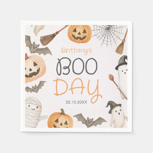 Boo Day Spooky Halloween Birthday Napkins スタンダードカクテルナプキン (正面)