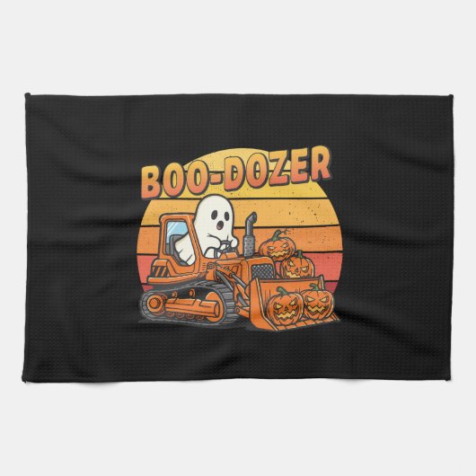 Boo Dozer Ghost Funny Halloween キッチンタオル (横)
