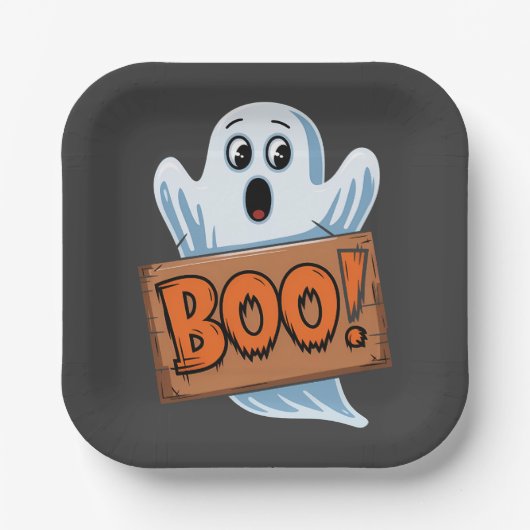 Boo Fantôme d'halloween ペーパープレート (正面)