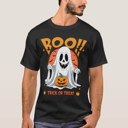 Boo! Ghost Halloween Trick or Treat Tシャツ (正面)