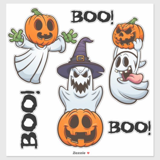 BOO! Ghosts with Pumpkins Halloween Cartoon Chaos シール (シート)