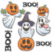 BOO! Ghosts with Pumpkins Halloween Cartoon Chaos シール (正面)