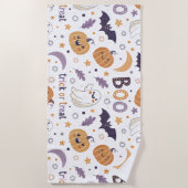 Boo Halloween Beach Towel – Cute Ghost & Pumpkin ビーチタオル (正面)