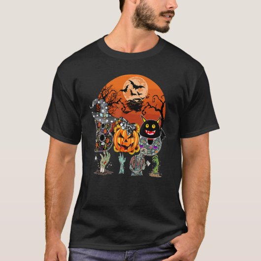 Boo  Halloween Costume With Pumpkin And Zombie Moo Tシャツ (正面)