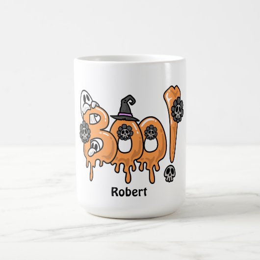 Boo Halloween cute ghost Personalized name  コーヒーマグカップ (中央)