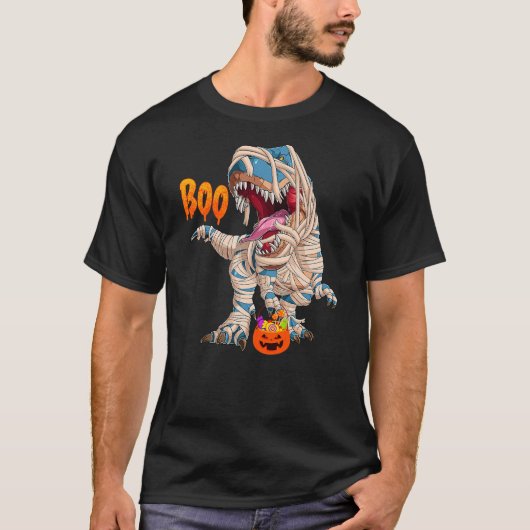 BOO Halloween Ghost Skeleton Dinosaur T-Rex Tシャツ (正面)