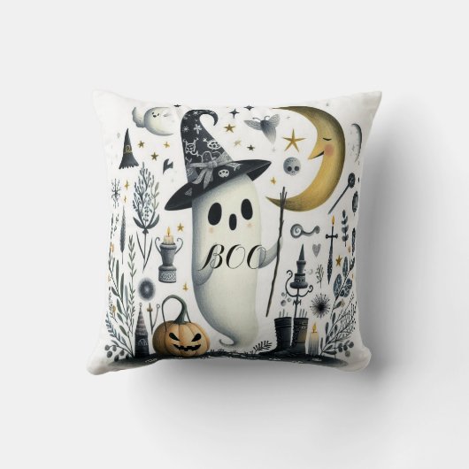 Boo Halloween Ghost Stars Night Half Moon Jack Fun クッション (裏面)