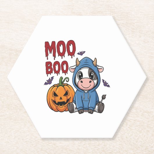 Boo Halloween Spooky Ghost Cow ペーパーコースター (正面)