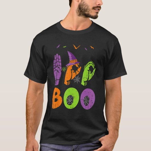 Boo Hands American Sign Language Pride ASL Hallowe Tシャツ (正面)
