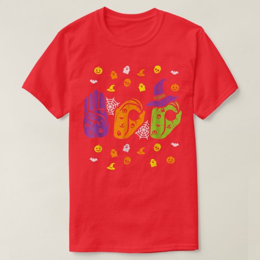 Boo Hands American Sign Language Pride ASL Hallowe Tシャツ (デザイン正面)