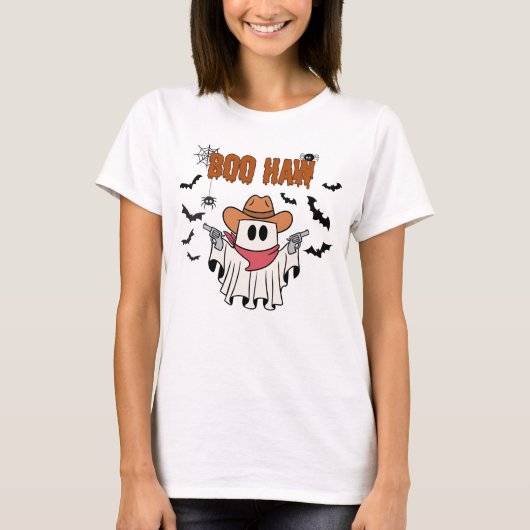 Boo Haw – Cute Ghost Cowboy Halloween Western Tシャツ (正面)