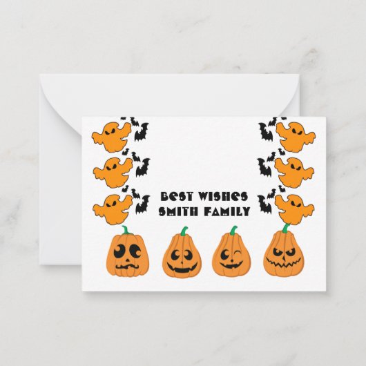 BOO-healyハロウィーン幽霊グールズ不気味キュイファンキーー ノートカード (裏面)