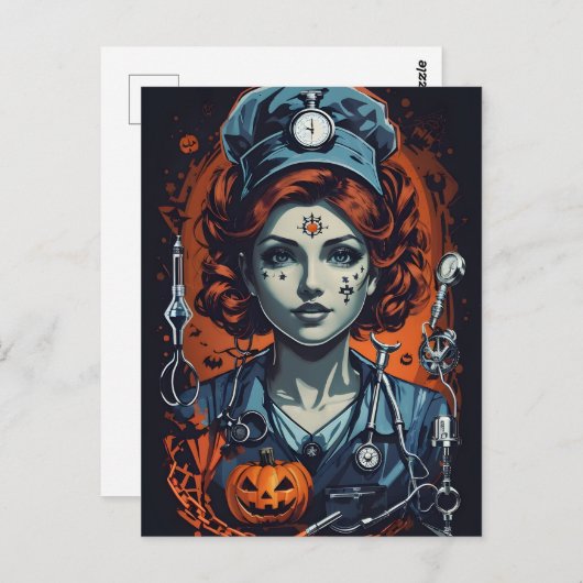 Boo-Healy、ハロウィン気にのナースの不気味挿入 ポストカード (正面/裏面)