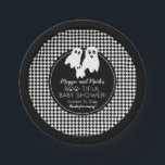 BOO - HEALY Baby Shower BW Halloweenありがとう ペーパープレート<br><div class="desc">黒と白のダイヤモンドシェイプの上に黒の丸いパネルと黒と白の可愛い幽霊のトリオ黒と白の背景「BOO-HEALY BABY SHOWER感謝してい」は、ハロウィーンをテーマにした赤ちゃんシャワーデザインの休日ハートデザイン（全著作権所有）。</div>