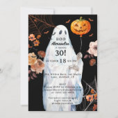 Boo I'm 30 Halloween Spooky Floral Ghost Birthday 招待状 (正面)
