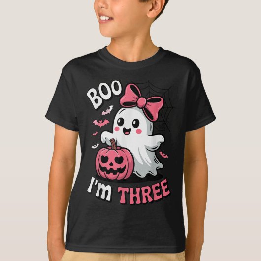 Boo Im Three Cute Ghost Halloween 3rd Birthday Tod Tシャツ (正面)
