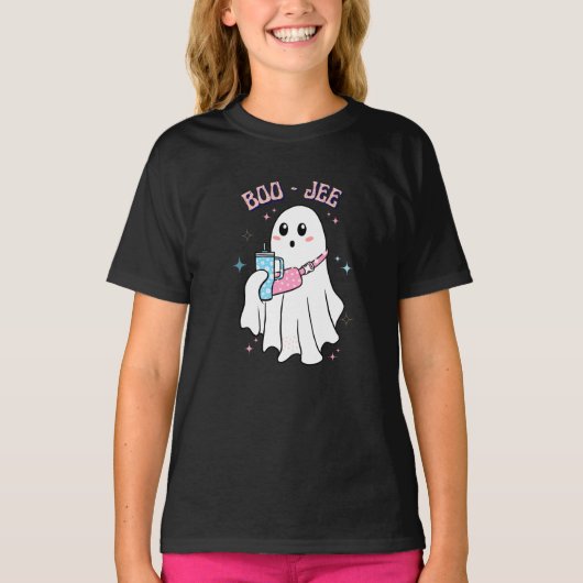 BOO-JEEかわいい不気味幽霊ハロウィーンの衣装デザイン Tシャツ (正面)