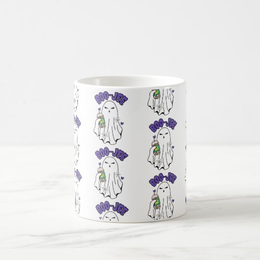 Boo-Jeeアイスコーヒーと可愛いハロウィーン幽霊 コーヒーマグカップ (中央)