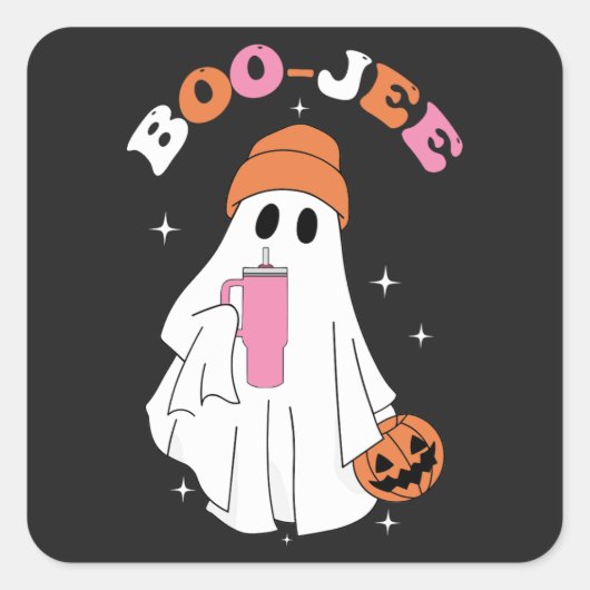 BOO JEE面白いハロウィーン幽霊コーヒーカボチャ スクエアシール (正面)