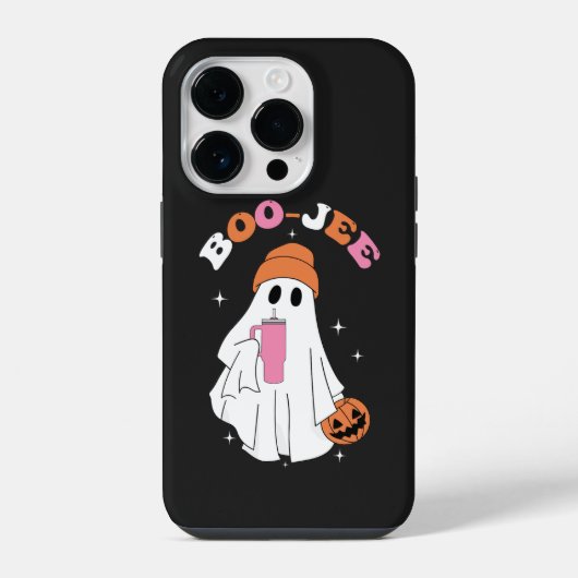 BOO JEE ハロウィンの幽霊コーヒーカボチャ iPhoneケース (裏面)