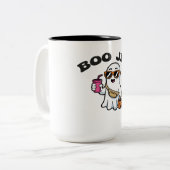 BOO-JEE Ghost – Funny Boujee Halloween Design ツートーンマグカップ (正面左)