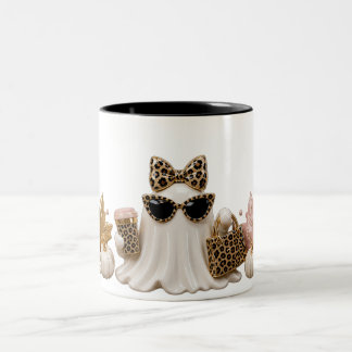 Boo-Jee Ghost Mug, Leopard Print Halloween Coffee ツートーンマグカップ