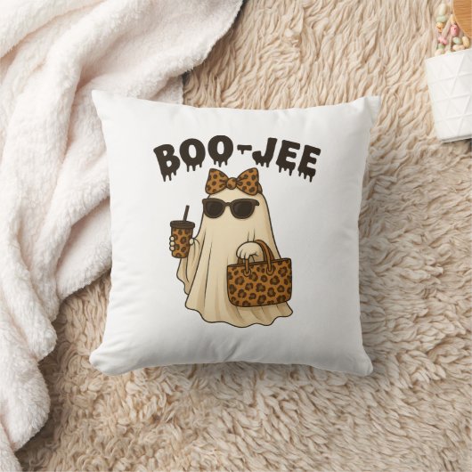 BOO-JEE Leopard Print Ghost Throw Pillow  クッション (ブランケット)