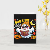 Boo-lieve In Jesus Ghost Christian Halloween Funny カード (黄色い花)