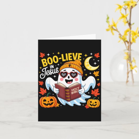 Boo-lieve In Jesus Ghost Christian Halloween Funny カード (黄色い花)
