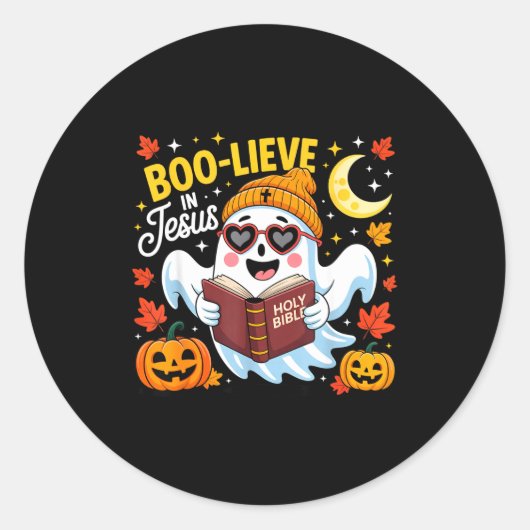 Boo-lieve In Jesus Ghost Christian Halloween Funny ラウンドシール (正面)