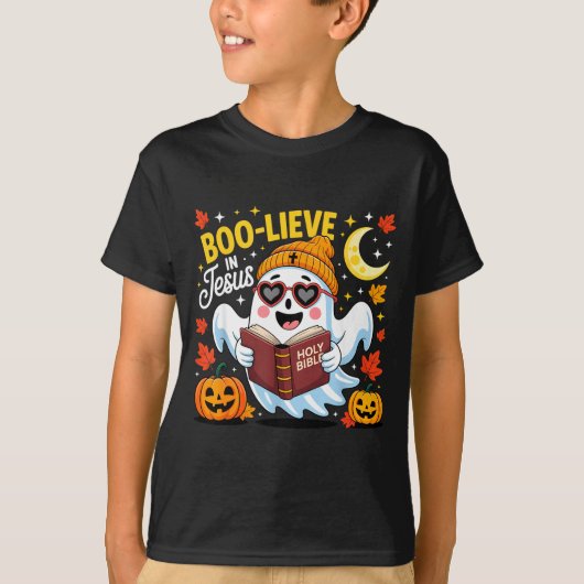Boo-lieve In Jesus Ghost Christian Halloween Funny Tシャツ (正面)