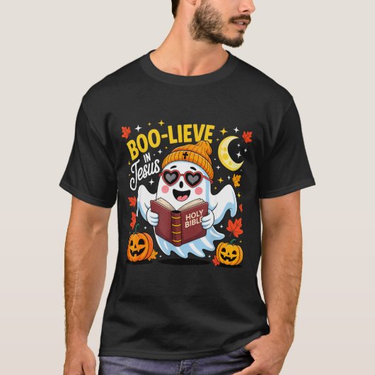 Boo-lieve In Jesus Ghost Christian Halloween Funny Tシャツ (正面)